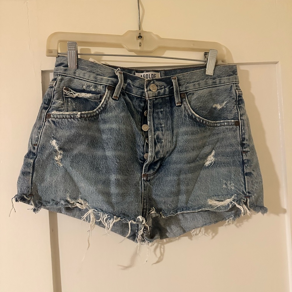 Agolde Women's Frayed Jean Shorts - Light Blue
